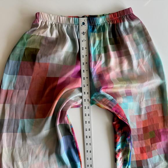 Aum Couture Bold Colorful Resort Pixel Floral Pull On Silky Wide Leg Pants M - Picture 6 of 7